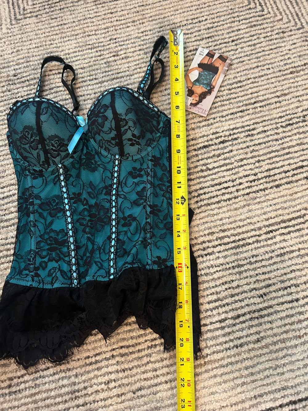 Teal and Black Lace Bustier with Ruffle Hem Size Small - Picture 6 of 7